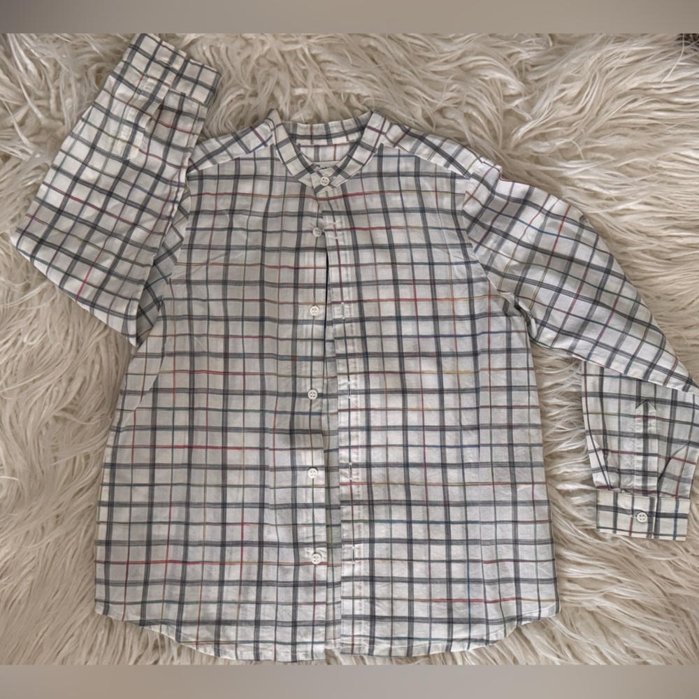 Bonpoint White and Blue Button Down Shirt Casual Style